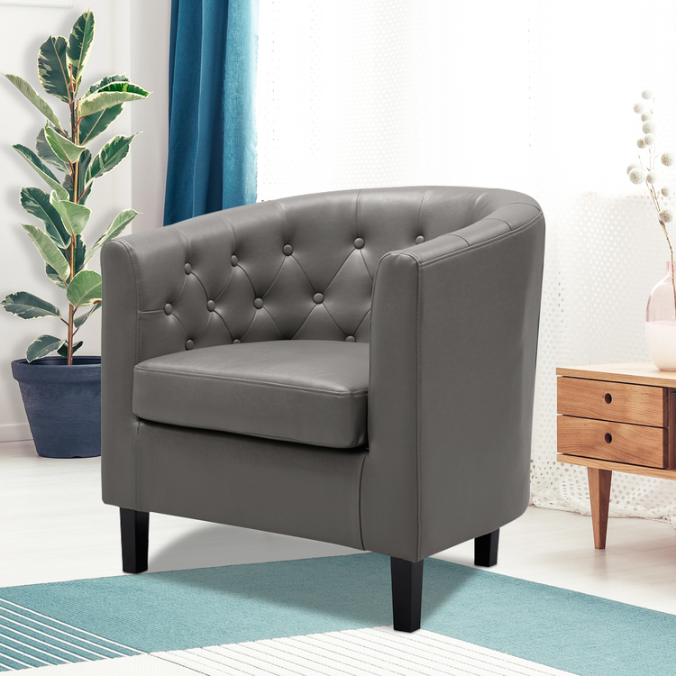 Faux Leather Tufted Barrel Accent Chair