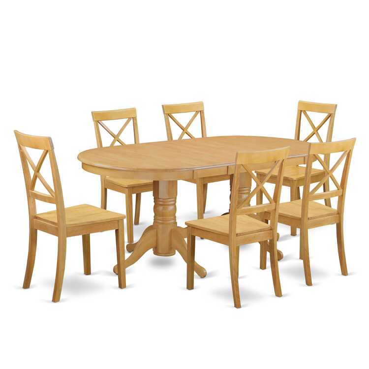 East West Furniture 7 Piece Dining Set with Oval Table and 6 Wood Seat Chairs - Thumbnail 2
