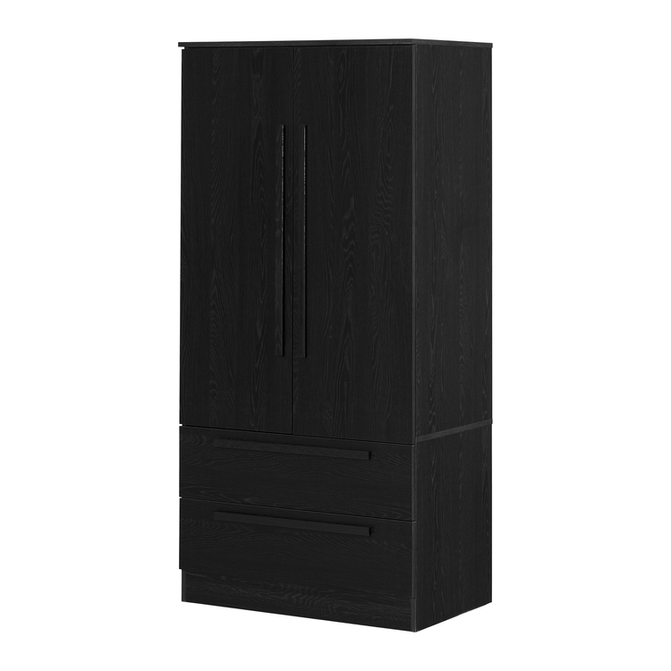South Shore Black Oak Wardrobe Armoire with Doors & Drawers - Acapella image - 1