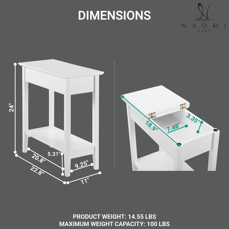Naomi Home Roxy Flip Top End Table with Storage for Living Room