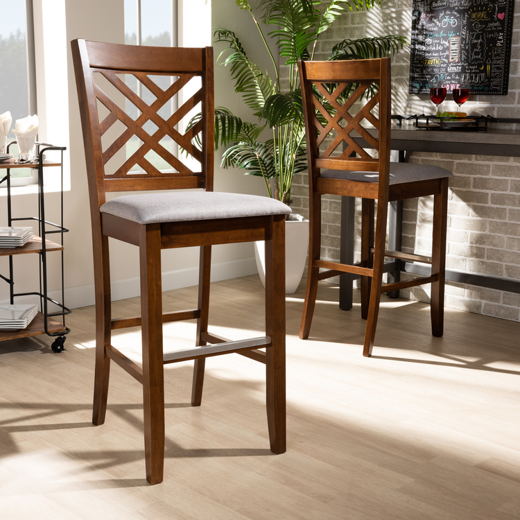 Baxton Studio Jason Modern and Contemporary Grey Fabric Upholstered and Walnut Brown Finished Wood 2-Piece Bar Stool Set image - 1
