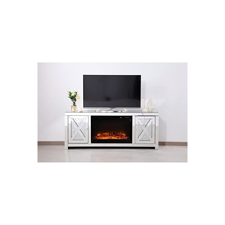 Elegant Decor Crystal Mirrored TV Stand with Fireplace - Thumbnail 5