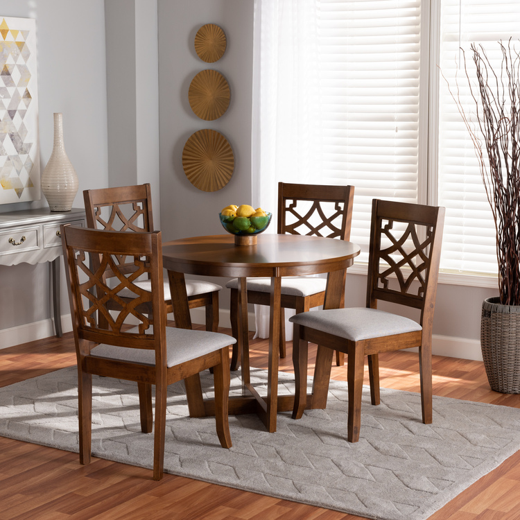 Baxton Studio Tricia Modern and Contemporary Grey Fabric Upholstered and Walnut Brown Finished Wood 5-Piece Dining Set image - 1