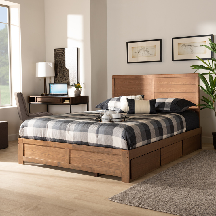 Baxton Studio Lisa Modern and Contemporary Transitional Ash Walnut Brown Finished Wood Full Size 3-Drawer Platform Storage Bed image - 1