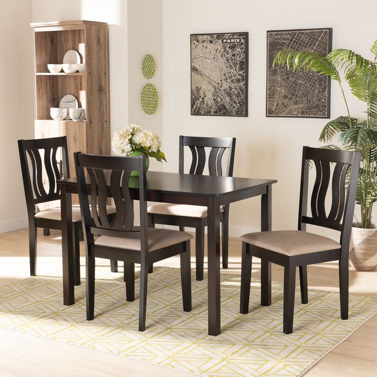 Baxton Studio Fenton Modern and Contemporary Sand Fabric Upholstered and Dark Brown Finished Wood 5-Piece Dining Set image - 1