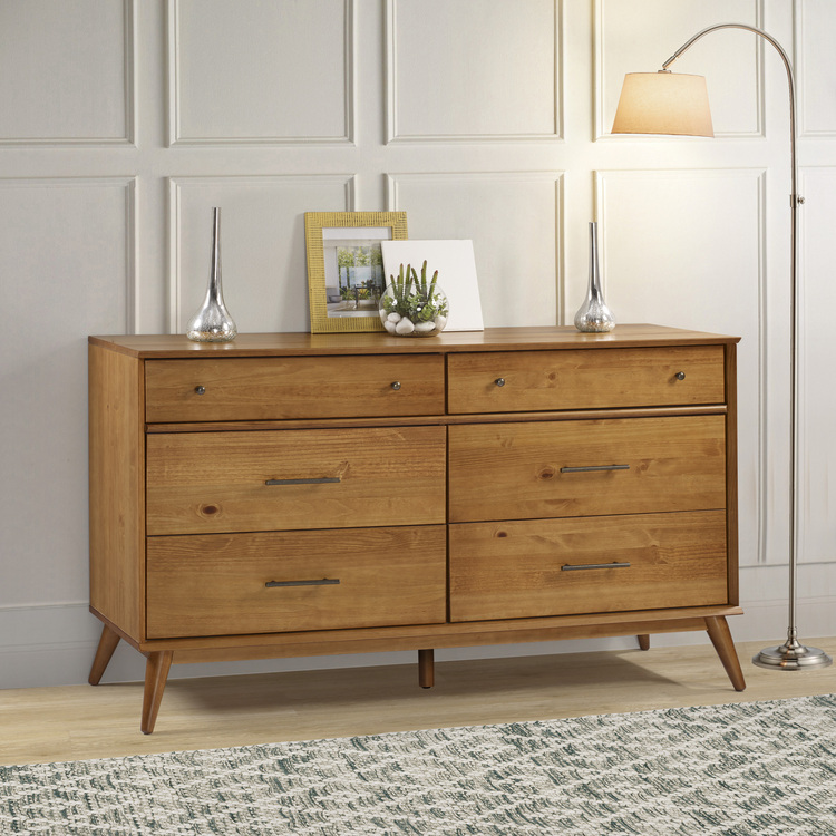 Mid-Century 6-Drawer Castanho Dresser
