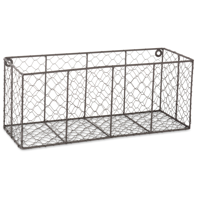 Vintage Wire Wall Baskets Set of 2 Large Rectangular Grey Industrial Style - Design Imports - Image 2