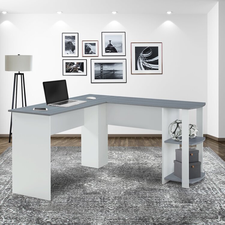 Techni Mobili Modern L-Shaped Desk with Shelves - Grey Home Office Desk ...