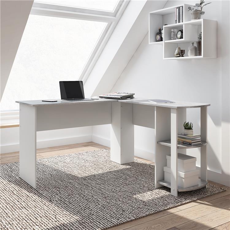 Techni Mobili Modern L-Shaped Desk with Shelves - Grey Home Office Desk ...