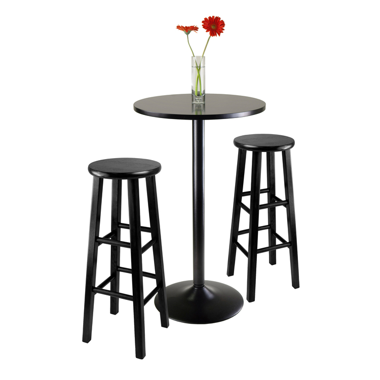 Winsome Wood Obsidian 3 Piece Round Black Pub Table Set image - 1
