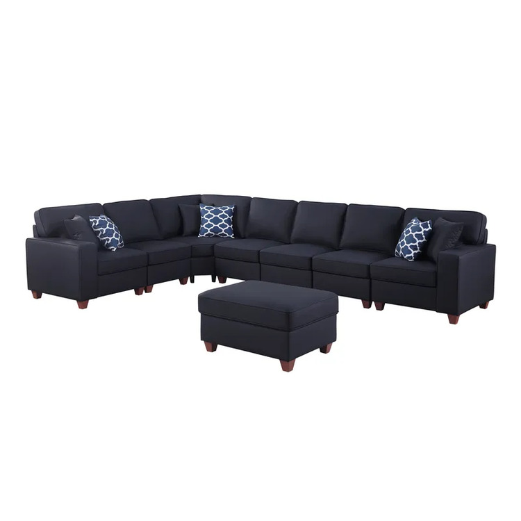 Devion Furniture Shelaine Artificial Leather Modular Sectional With Ottoman - Black image - 1