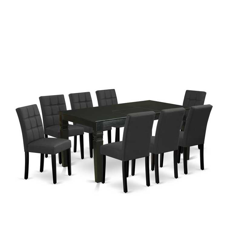 East West Furniture 9 Piece Dining Table Set with Butterfly Leaf and 8 Chairs