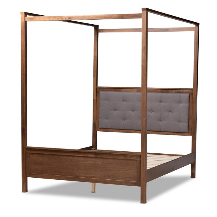 Baxton Studio Natasha Modern and Contemporary Grey Fabric Upholstered and Walnut Brown Finished Wood Queen Size Platform Canopy Bed - Image 2