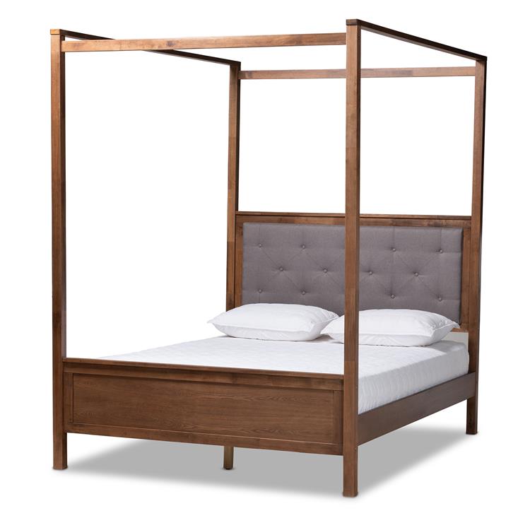 Baxton Studio Natasha Modern and Contemporary Grey Fabric Upholstered and Walnut Brown Finished Wood Queen Size Platform Canopy Bed - Image 3