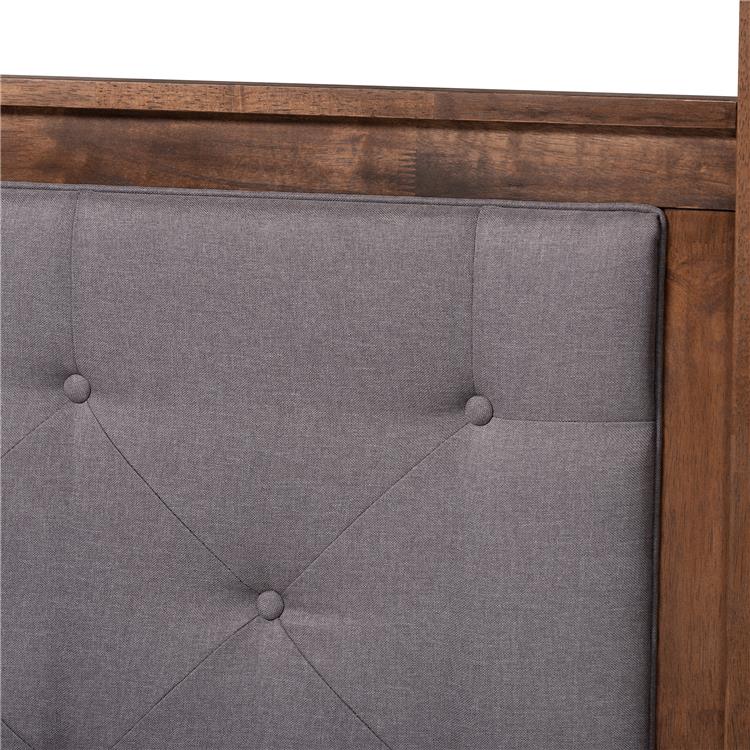 Baxton Studio Natasha Modern and Contemporary Grey Fabric Upholstered and Walnut Brown Finished Wood Queen Size Platform Canopy Bed - Image 5