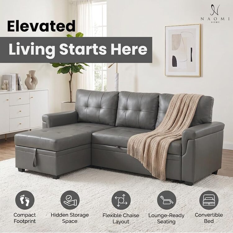 Reversible Sleeper Sectional Sofa with Storage Chaise, Laura