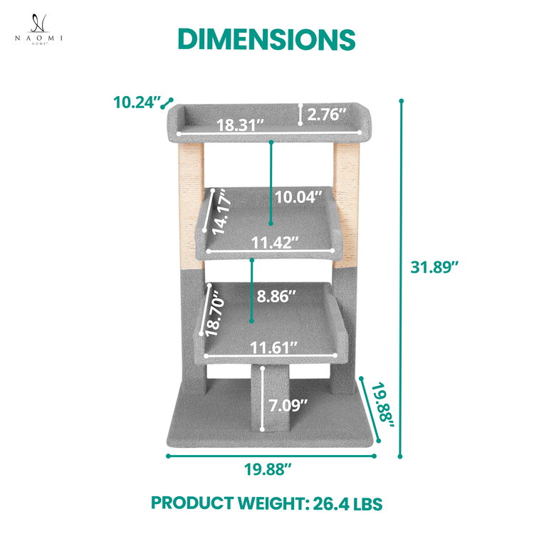 Naomi Home Nala 3 Level Modern Indoor Cat Tree Cat Tower for Large