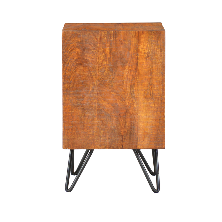 The Urban Port 22 Inch Textured Cube Shape Wooden Nightstand with Angular Legs, Brown and Black - Image 2