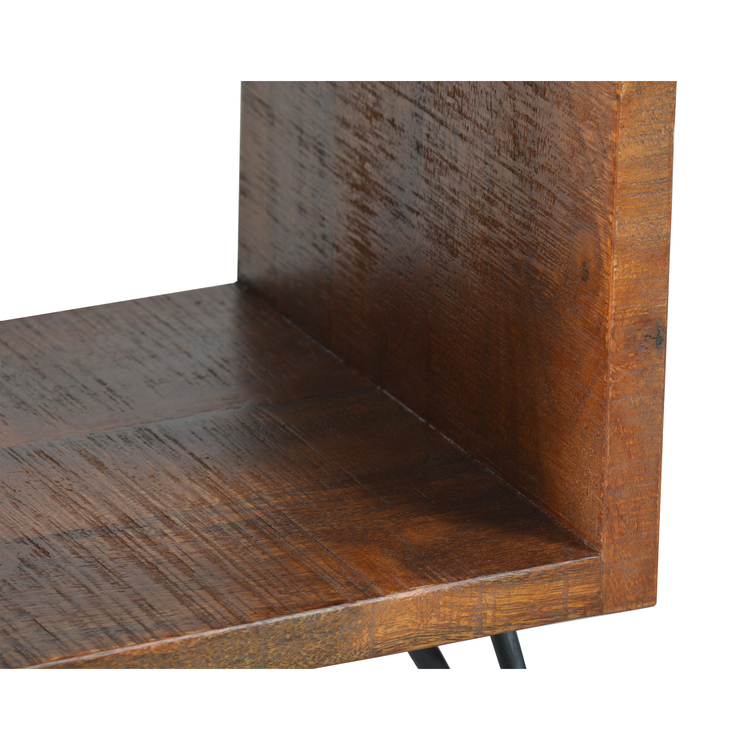 The Urban Port 22 Inch Textured Cube Shape Wooden Nightstand with Angular Legs, Brown and Black - Image 3
