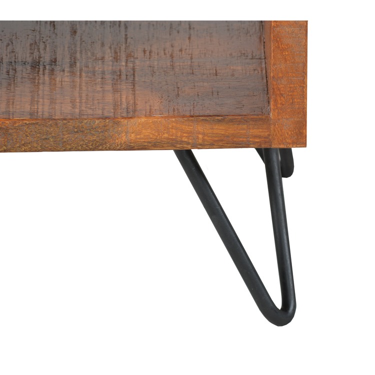 The Urban Port 22 Inch Textured Cube Shape Wooden Nightstand with Angular Legs, Brown and Black - Image 4