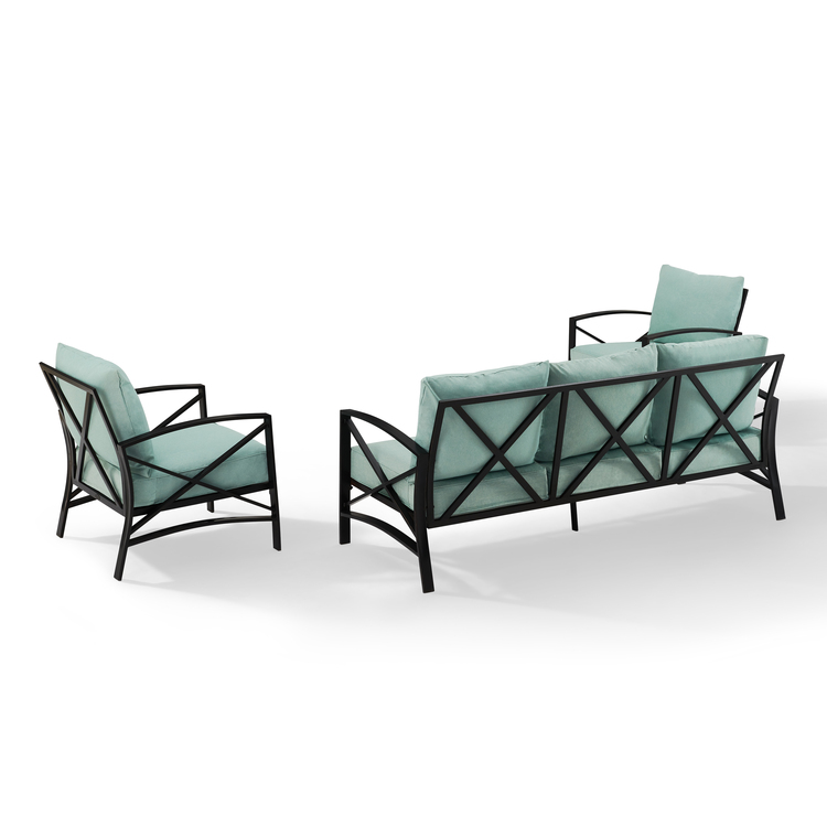 Crosley Kaplan 3Pc Outdoor Metal Sofa Set with Sofa & 2 Arm Chairs ...