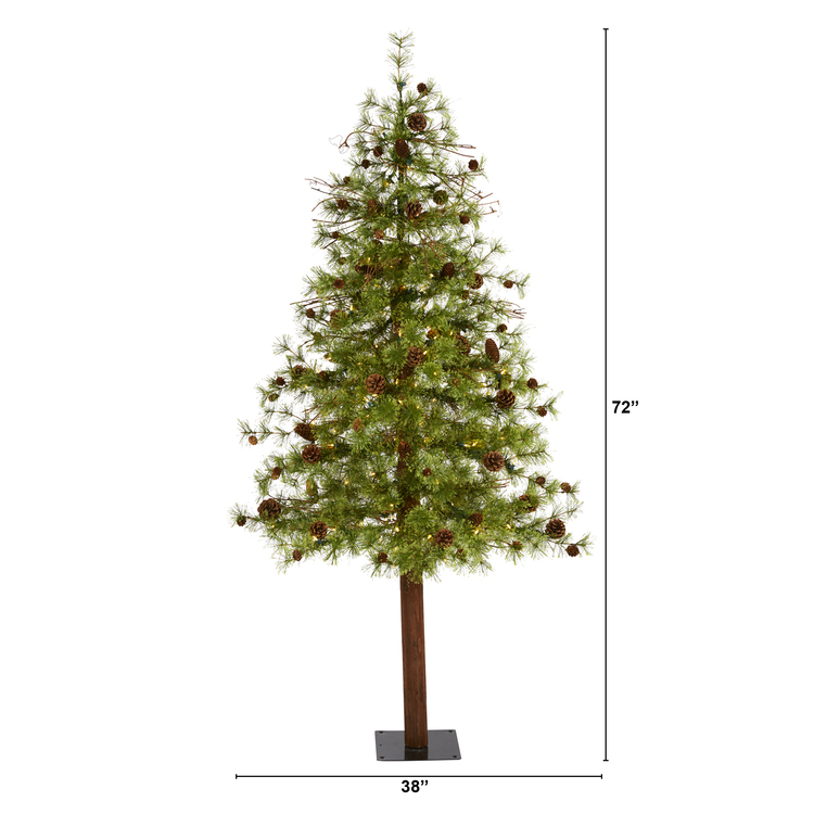 Nearly Natural 6ft. Wyoming Alpine Artificial Christmas Tree with 150 Clear (Multifunction) LED Lights and Pine Cones on Trunk - Image 2