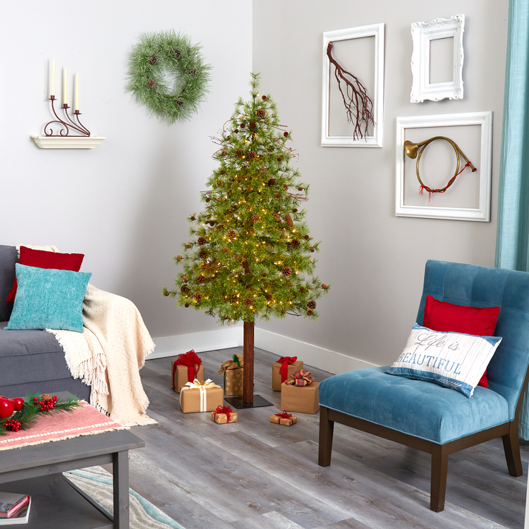 Nearly Natural 6ft. Wyoming Alpine Artificial Christmas Tree with 150 Clear (Multifunction) LED Lights and Pine Cones on Trunk - Image 7