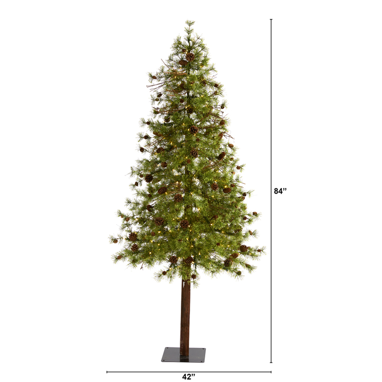 Nearly Natural 7ft. Wyoming Alpine Artificial Christmas Tree with 200 Clear (Multifunction) LED Lights and Pine Cones on Trunk - Image 2