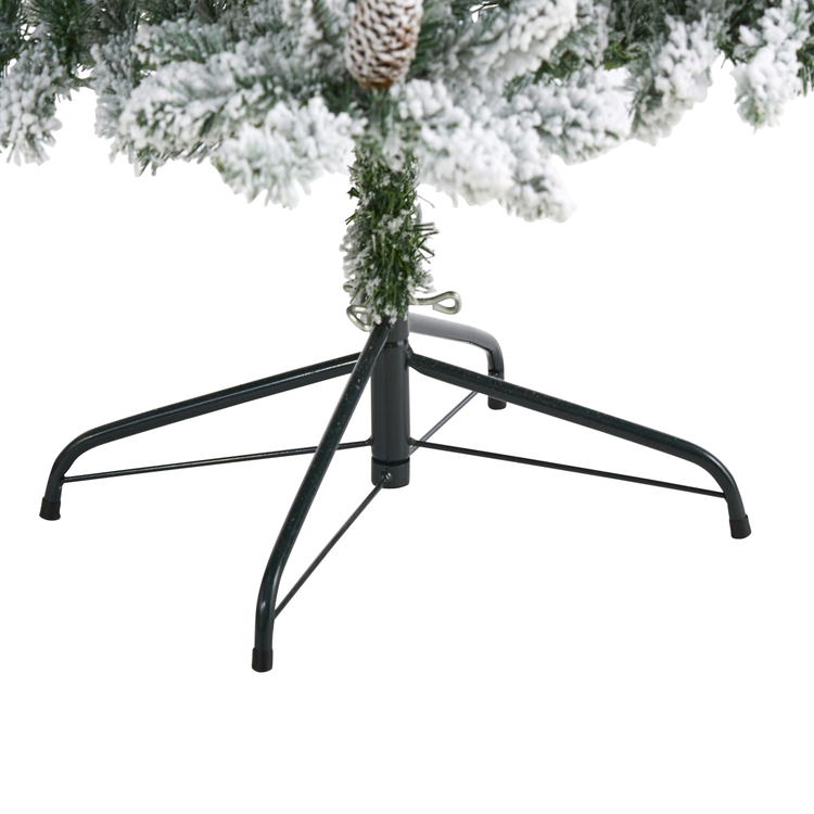 Nearly Natural 6ft. Flocked Livingston Fir Artificial Christmas Tree with Pine Cones and 300 Clear Warm LED Lights - Image 4