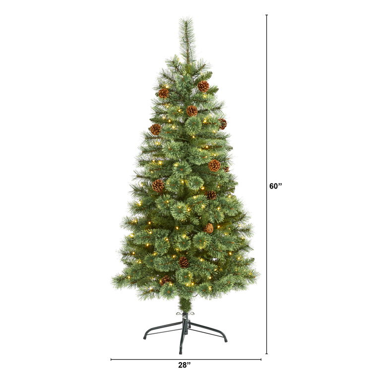Nearly Natural 5ft. White Mountain Pine Artificial Christmas Tree with 200 Clear LED Lights and Pine Cones - Image 2