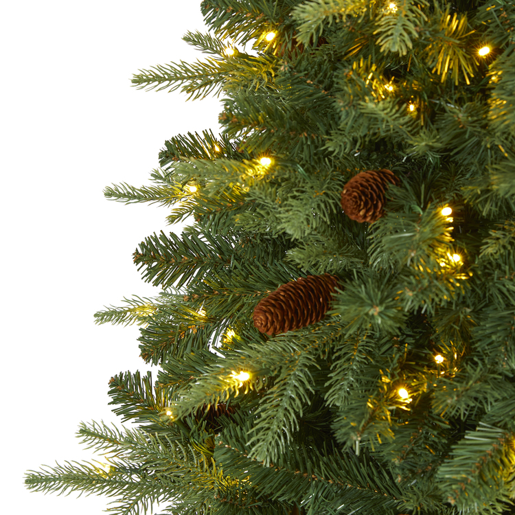 Nearly Natural 6ft. Wellington Spruce Look Artificial Christmas Tree with 300 Clear LED Lights and Pine Cones - Image 3