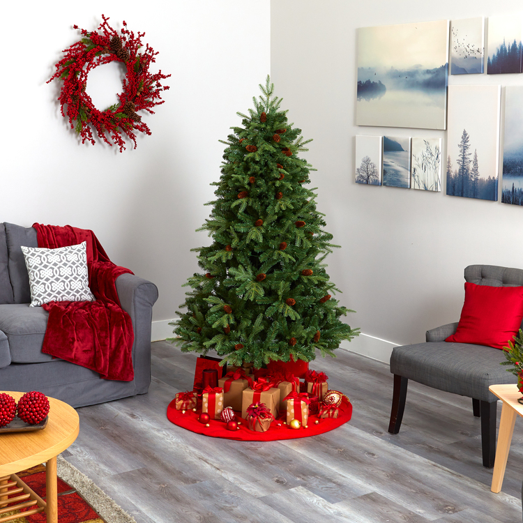 Nearly Natural 6ft. Wellington Spruce Look Artificial Christmas Tree with 300 Clear LED Lights and Pine Cones - Image 7