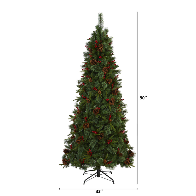 Nearly Natural 7.5ft. Norway Mixed Pine Artificial Christmas Tree with 450 Clear LED Lights, Pine Cones and Berries - Image 2
