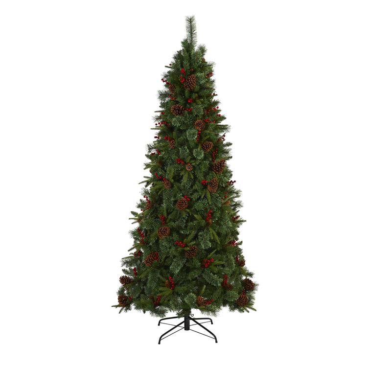 Nearly Natural 7.5ft. Norway Mixed Pine Artificial Christmas Tree with 450 Clear LED Lights, Pine Cones and Berries - Image 3