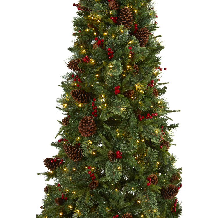 Nearly Natural 7.5ft. Norway Mixed Pine Artificial Christmas Tree with 450 Clear LED Lights, Pine Cones and Berries - Image 4