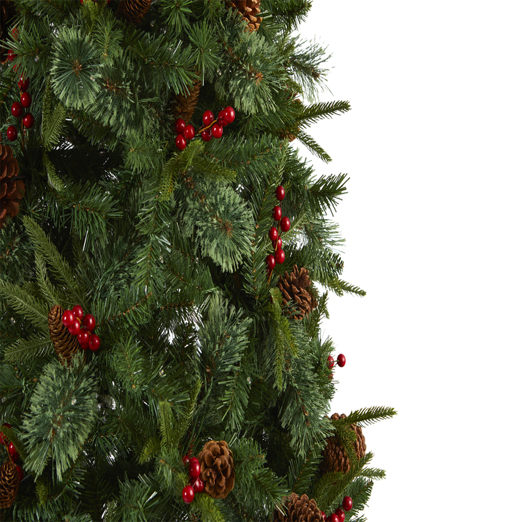 Nearly Natural 7.5ft. Norway Mixed Pine Artificial Christmas Tree with 450 Clear LED Lights, Pine Cones and Berries - Image 5