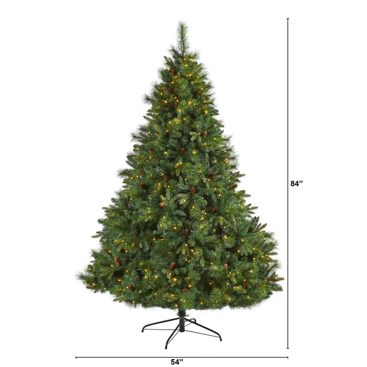 Nearly Natural 7ft. West Virginia Full Bodied Mixed Pine Artificial Christmas Tree with 450 Clear LED Lights and Pine Cones - Image 2