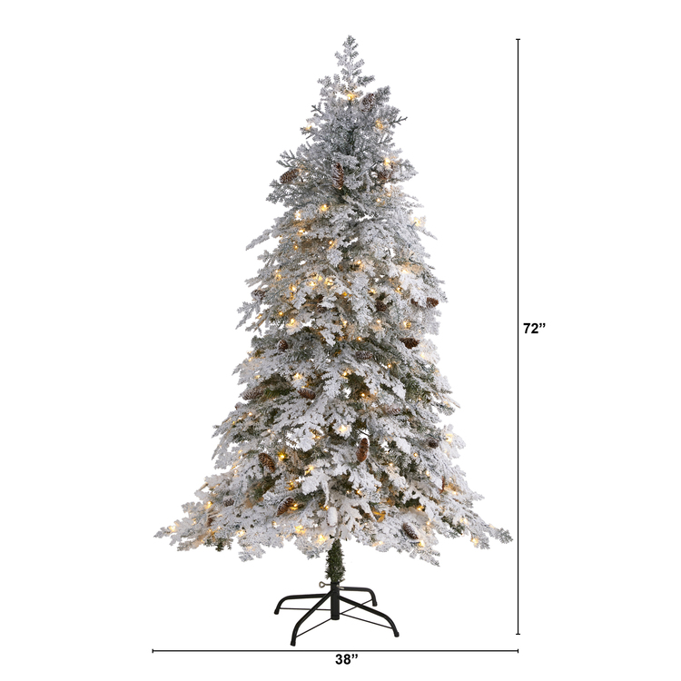 Nearly Natural 6ft. Flocked Montana Down Swept Spruce Artificial Christmas Tree with 250 Clear LED Lights - Image 2