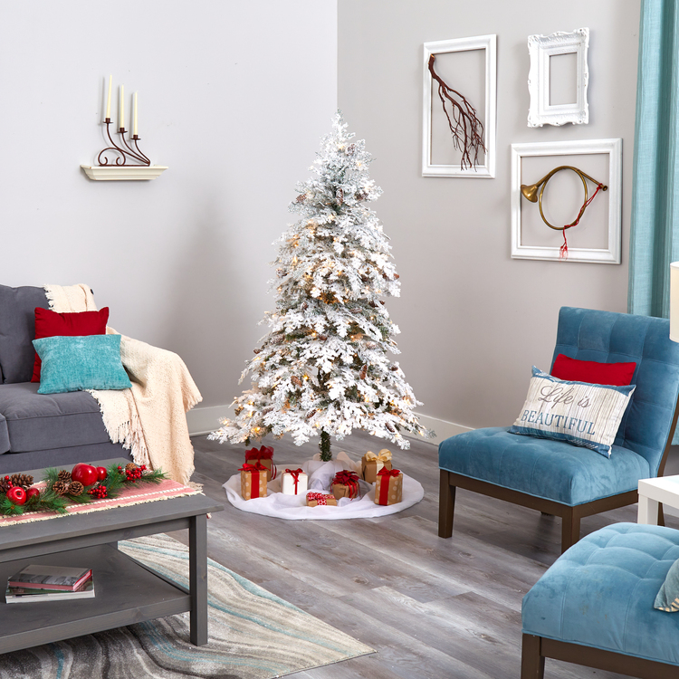 Nearly Natural 6ft. Flocked Montana Down Swept Spruce Artificial Christmas Tree with 250 Clear LED Lights - Image 6