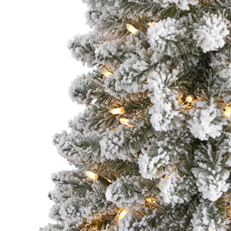 Nearly Natural 6ft. Flocked Pencil Artificial Christmas Tree with 300 Clear Lights and 438 Bendable Branches - Image 3