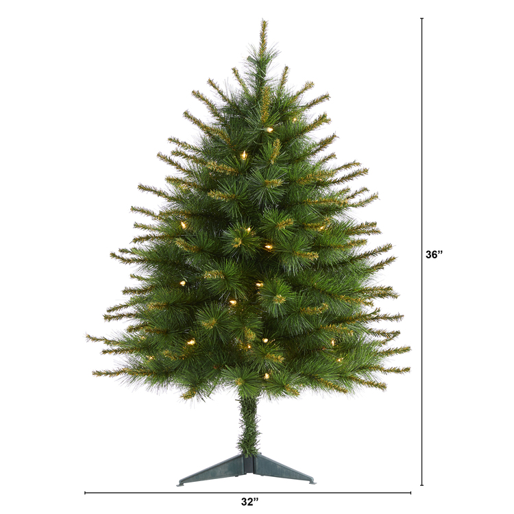 Nearly Natural 3ft. New England Pine Artificial Christmas Tree with 50 Clear Lights and 117 Bendable Branches - Image 2