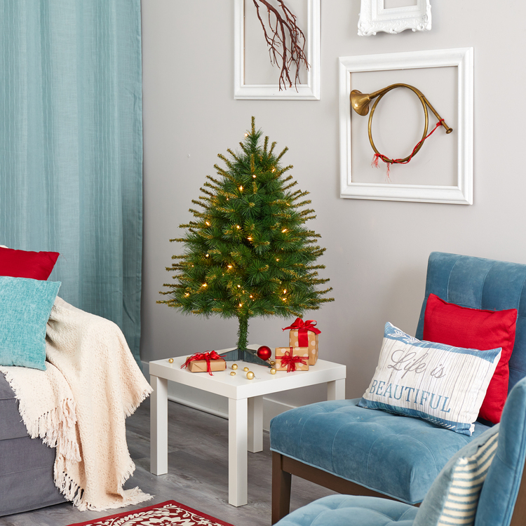 Nearly Natural 3ft. New England Pine Artificial Christmas Tree with 50 Clear Lights and 117 Bendable Branches - Image 6