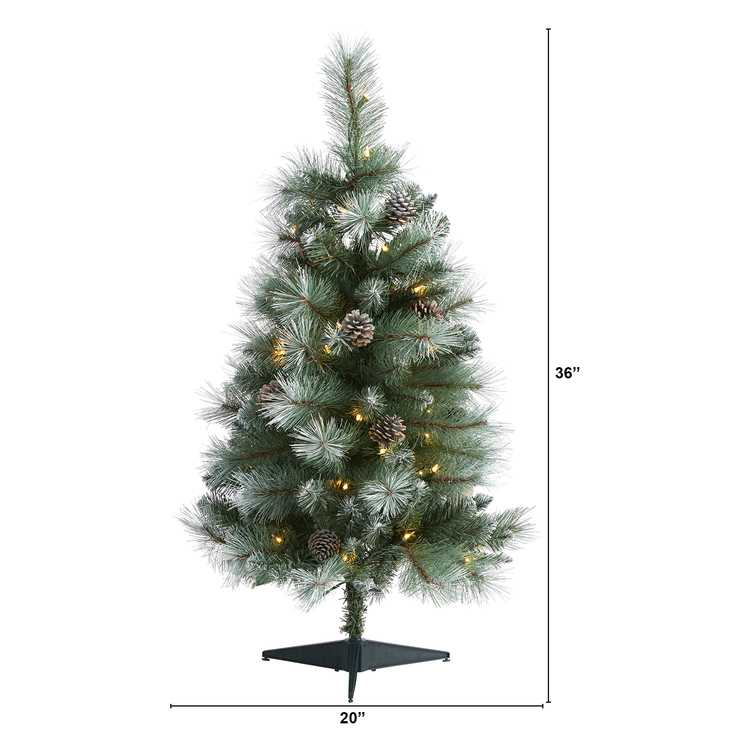 Nearly Natural 3ft. Frosted Tip British Columbia Mountain Pine Artificial Christmas Tree with 50 Clear Lights, Pine Cones and 112 Bendable Branches - Image 2
