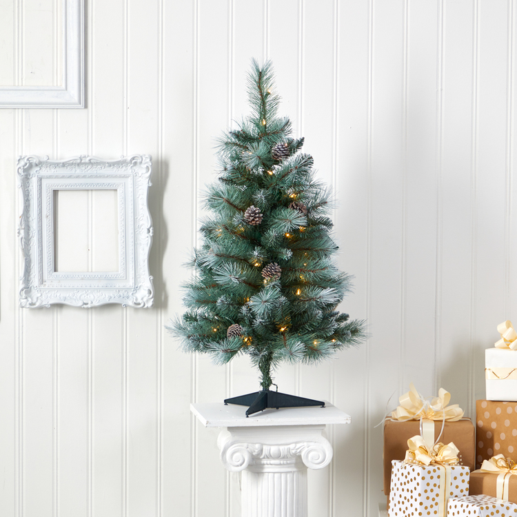 Nearly Natural 3ft. Frosted Tip British Columbia Mountain Pine Artificial Christmas Tree with 50 Clear Lights, Pine Cones and 112 Bendable Branches - Image 5