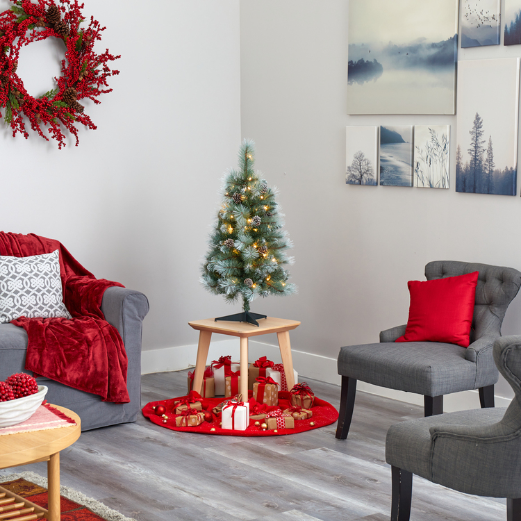 Nearly Natural 3ft. Frosted Tip British Columbia Mountain Pine Artificial Christmas Tree with 50 Clear Lights, Pine Cones and 112 Bendable Branches - Image 6