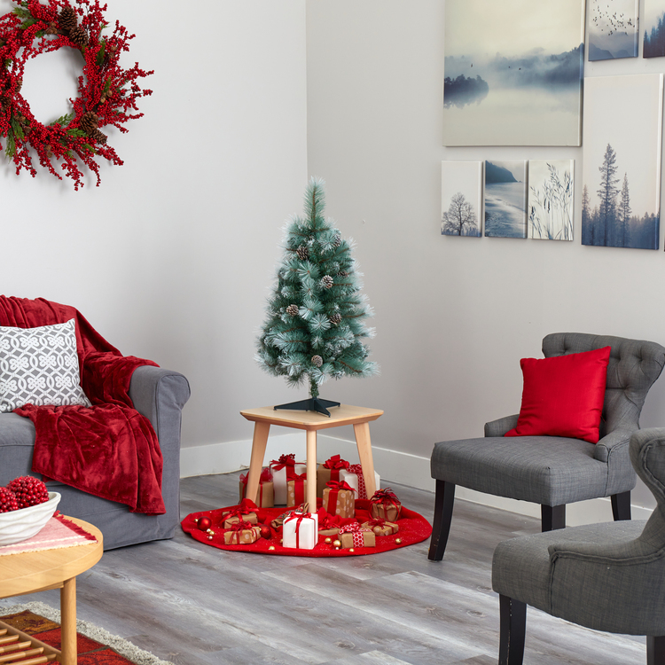 Nearly Natural 3ft. Frosted Tip British Columbia Mountain Pine Artificial Christmas Tree with 50 Clear Lights, Pine Cones and 112 Bendable Branches - Image 7