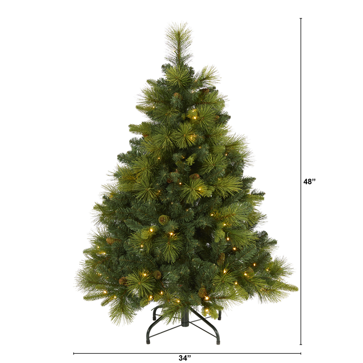 Nearly Natural 4ft. North Carolina Mixed Pine Artificial Christmas Tree with 130 Warm White LED Lights, 459 Bendable Branches and Pinecones - Image 2