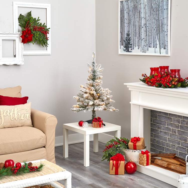 Nearly Natural 3ft. Flocked West Virginia Spruce Artificial Christmas Tree with 50 Clear Lights and 142 Bendable Branches - Image 6