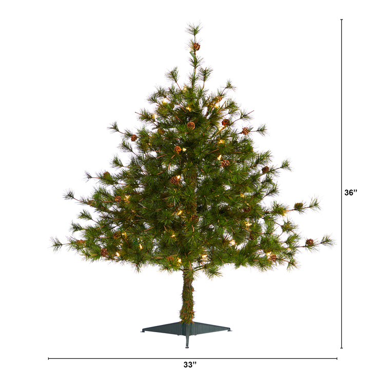 Nearly Natural 3ft. Colorado Mountain Pine Artificial Christmas Tree with 50 Clear Lights, 171 Bendable Branches and Pine Cones - Image 2