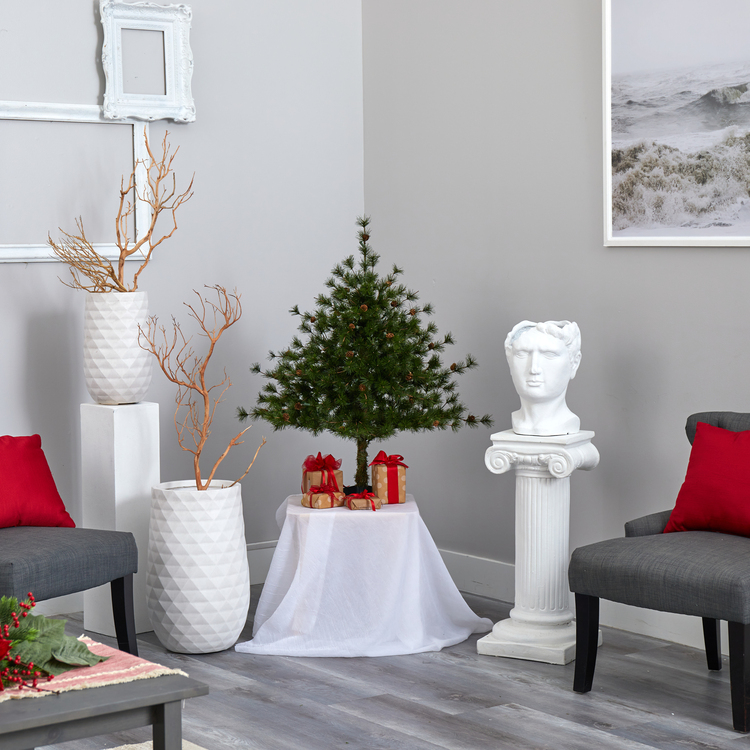 Nearly Natural 3ft. Colorado Mountain Pine Artificial Christmas Tree with 50 Clear Lights, 171 Bendable Branches and Pine Cones - Image 7